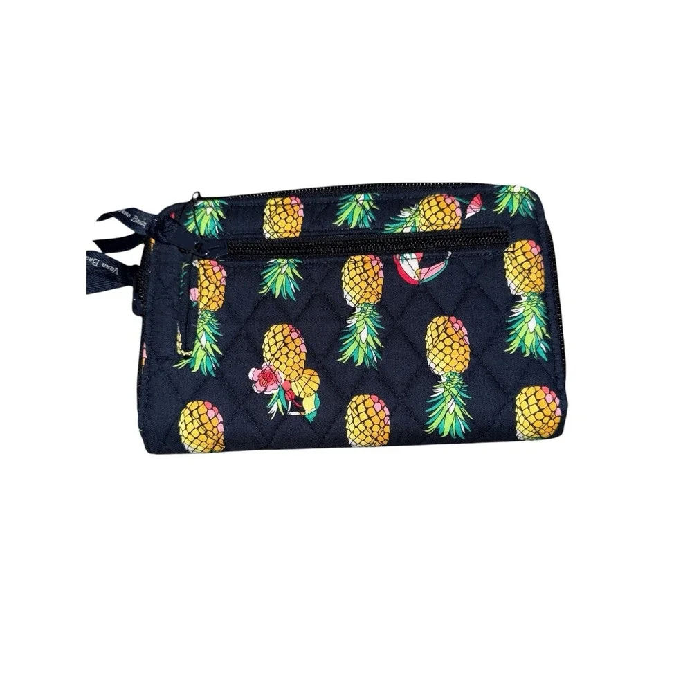 New Vera Bradley Navy Toucan‎ Party with Pineapples RFID Turnlock Wallet